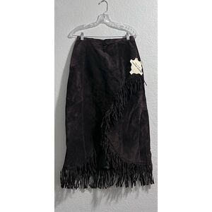 Fringed Black Midi Skirt